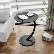 Natural Finish Round Wood Metal Base C-Shaped Side Table