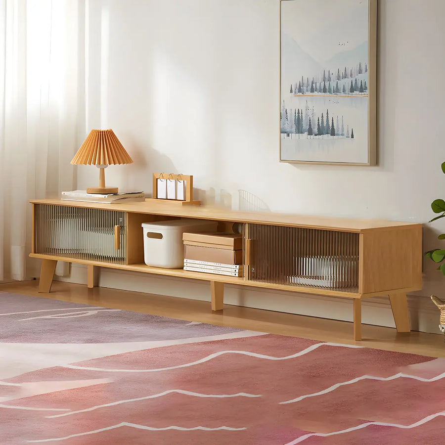 Natural Finish Wood Open Storage Cabinet TV Stand
