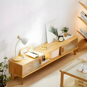 Natural Finish Wood Open Storage Cabinet TV Stand