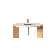 Natural Finish Wood Three-Leg Round Coffee Table Set