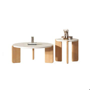 Natural Finish Wood Three-Leg Round Coffee Table Set