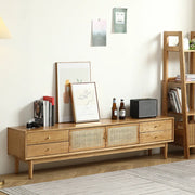 Natural Finish Wooden TV Stand with Cabinet Drawers