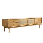 Natural Finish Wooden TV Stand with Cabinet Drawers