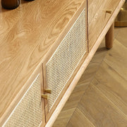 Natural Finish Wooden TV Stand with Cabinet Drawers