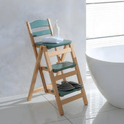 Natural Folding Square Wood Ladder Chair Bar Stool