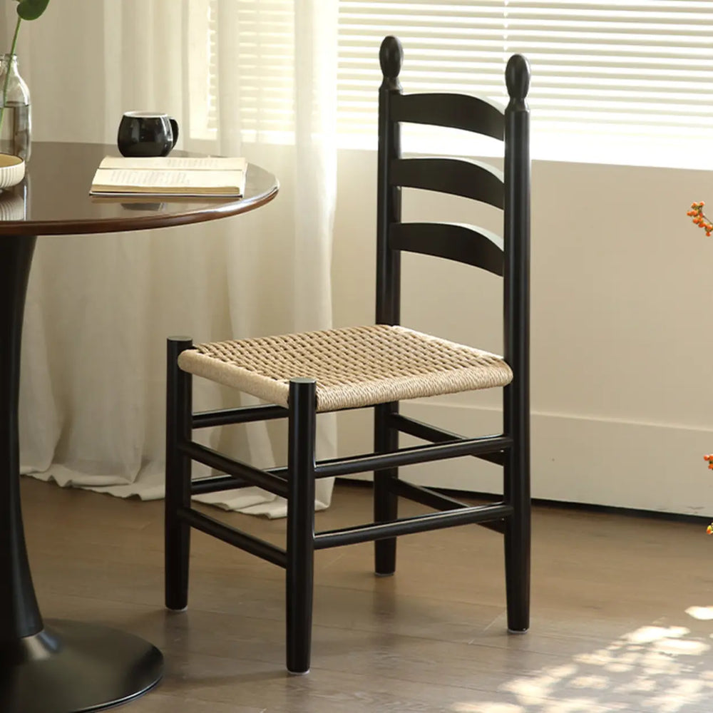 Natural Ladderback Woven Seat Wood Dining Chair Black