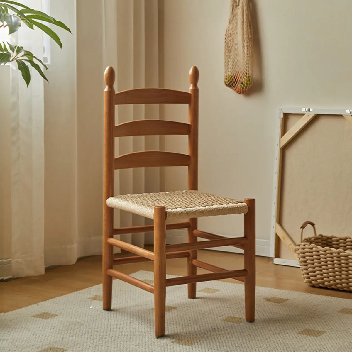 Natural Ladderback Woven Seat Wood Dining Chair Black