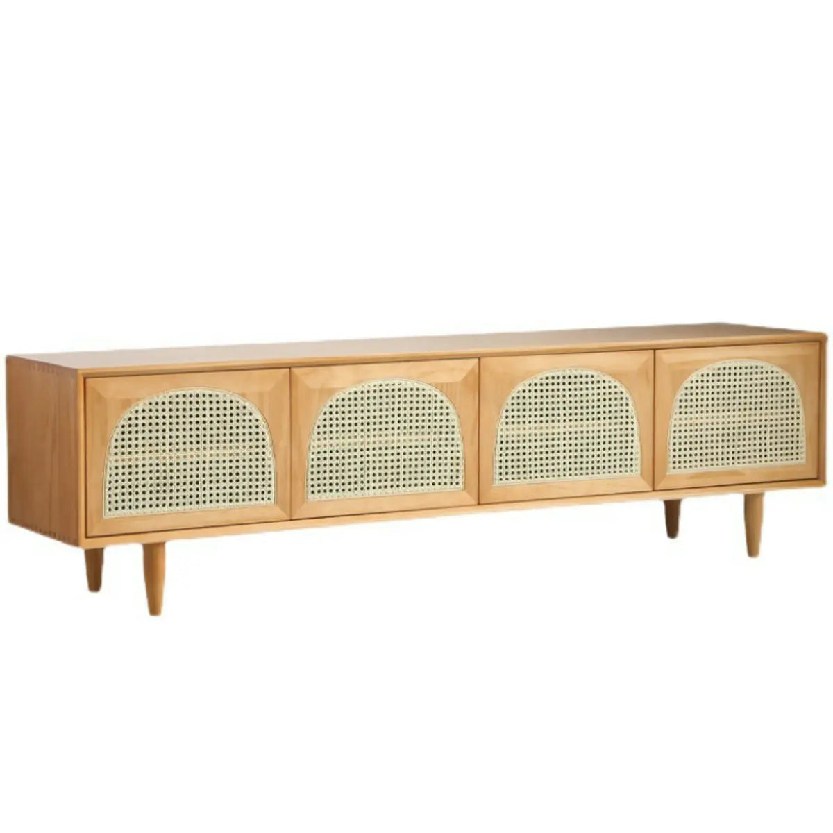 Natural Pine Wood 1 Tier Rectangle Cabinet TV Stand