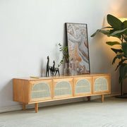Natural Pine Wood 1 Tier Rectangle Cabinet TV Stand