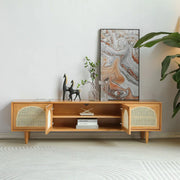 Natural Pine Wood 1 Tier Rectangle Cabinet TV Stand