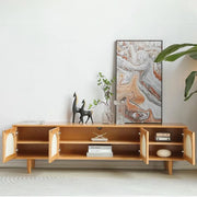 Natural Pine Wood 1 Tier Rectangle Cabinet TV Stand