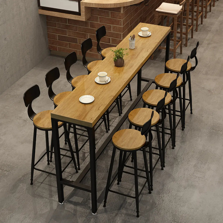 Natural Rectangle Wood Bar Table with Footrest