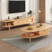 Natural Rectangle Wood Long Open Storage TV Stand