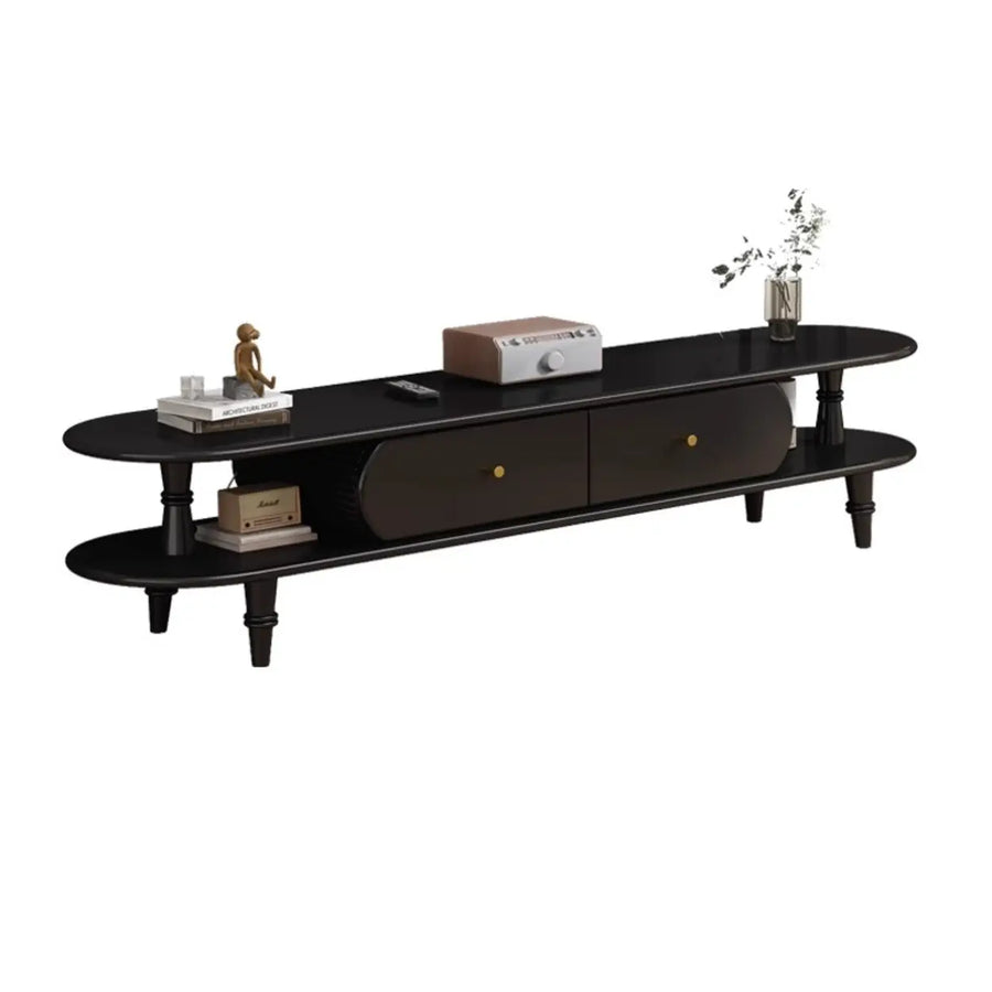 Natural Rectangle Wood Long Open Storage TV Stand