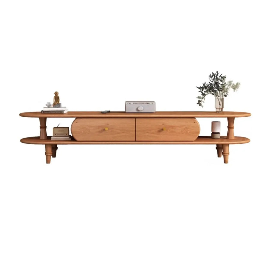 Natural Rectangle Wood Long Open Storage TV Stand