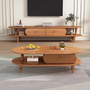 Natural Rectangle Wood Long Open Storage TV Stand