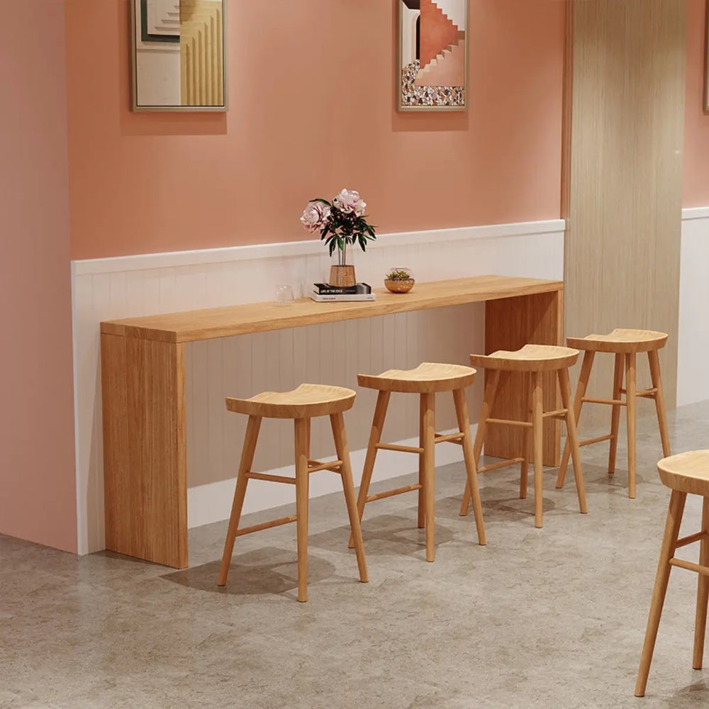 Natural Rectangular Wood Narrow Bar Table Set with Stools