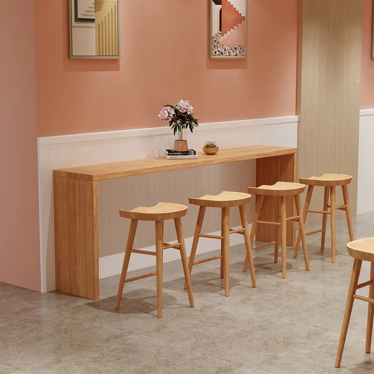 Natural Rectangular Wood Narrow Bar Table Set with Stools