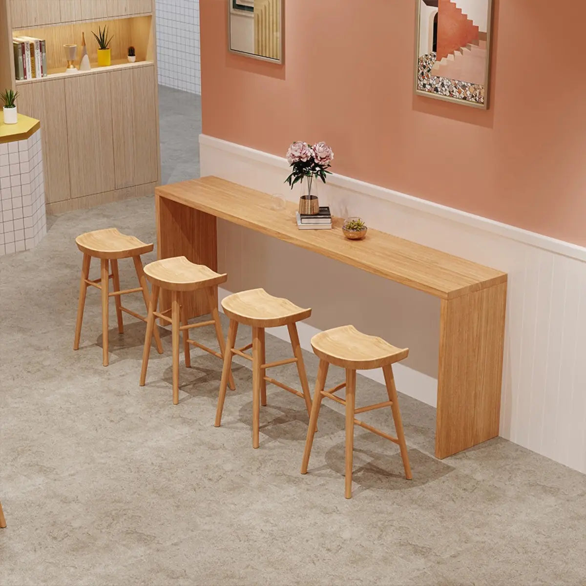 Natural Rectangular Wood Narrow Bar Table Set with Stools