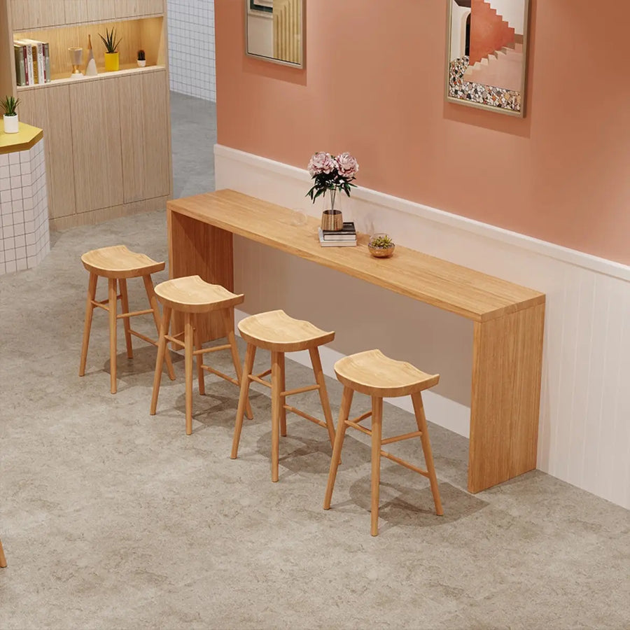 Natural Rectangular Wood Narrow Bar Table Set with Stools
