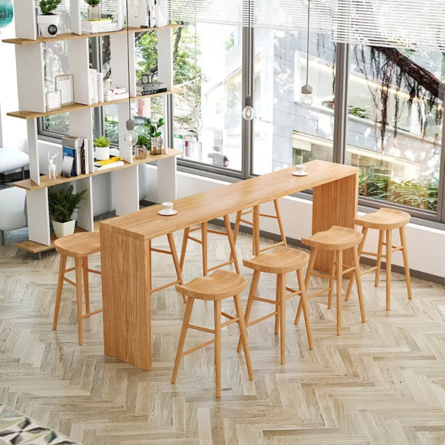 Natural Rectangular Wood Narrow Bar Table Set with Stools