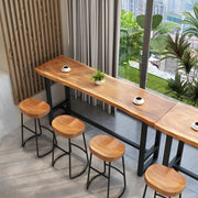 Natural Rectangular Wood Large Dining Bar Table With Footrest