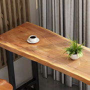 Natural Rectangular Wood Large Dining Bar Table With Footrest
