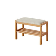 Natural Upholstered Entryway Bench with Shoe Shelf