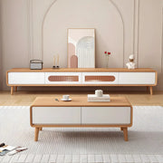 Natural-White Wooden Drawers Cabinet Long TV Stand