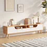 Natural White Wooden Open Storage Drawers TV Stand