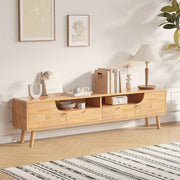 Natural White Wooden Open Storage Drawers TV Stand