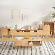 Natural White Wooden Open Storage Drawers TV Stand