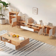 Natural White Wooden Open Storage Drawers TV Stand
