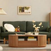 Natural-White Wooden Round Coffee Table with Storage