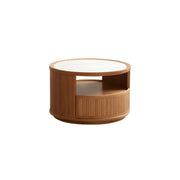 Natural-White Wooden Round Coffee Table with Storage