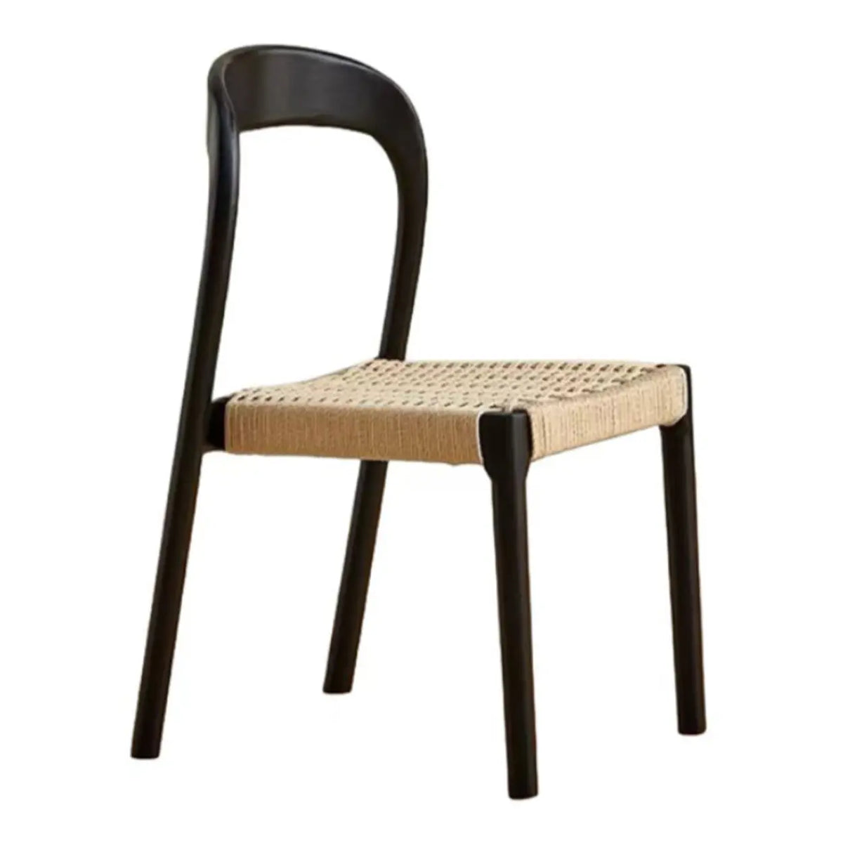 Natural Wood Braided Rope Seat Armless Dining Chair