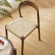 Natural Wood Braided Rope Seat Armless Dining Chair