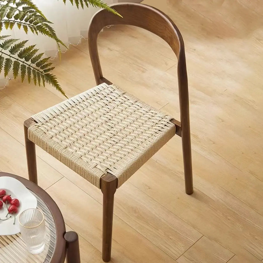 Natural Wood Braided Rope Seat Armless Dining Chair