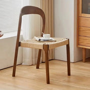 Natural Wood Braided Rope Seat Armless Dining Chair