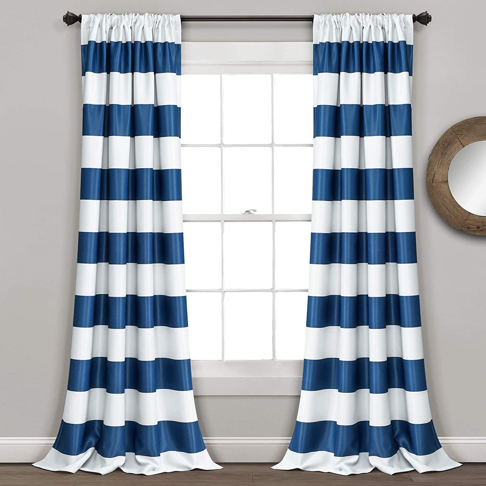 Navy Stripe Room Darkening 52 X 84 Inch Window Curtain ( Set of 2 )