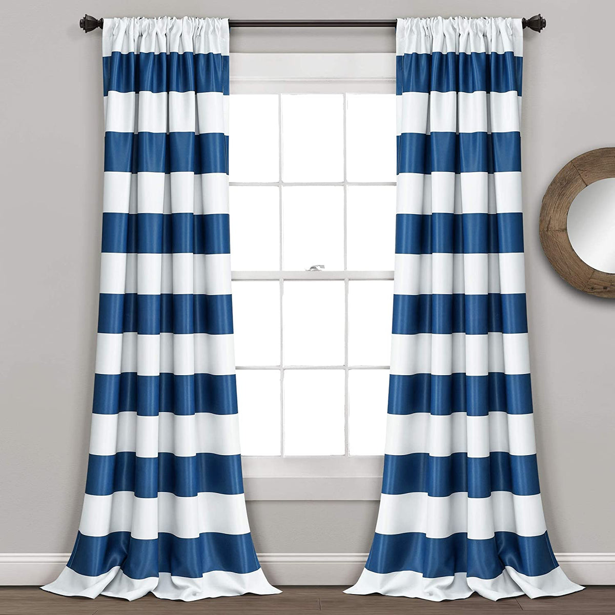 Navy Stripe Room Darkening 52 X 84 Inch Window Curtain ( Set of 2 )