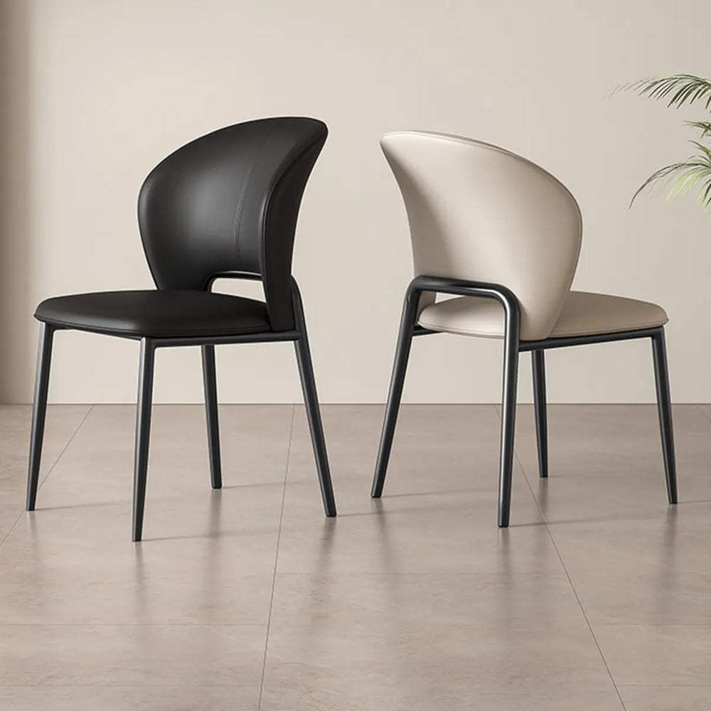 Nordic Curved Back Faux Leather Metal Legs Dining Chair