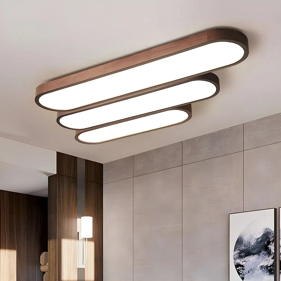 Nordic Dark Wood Oval Strip Flush Mount Light 3-Light