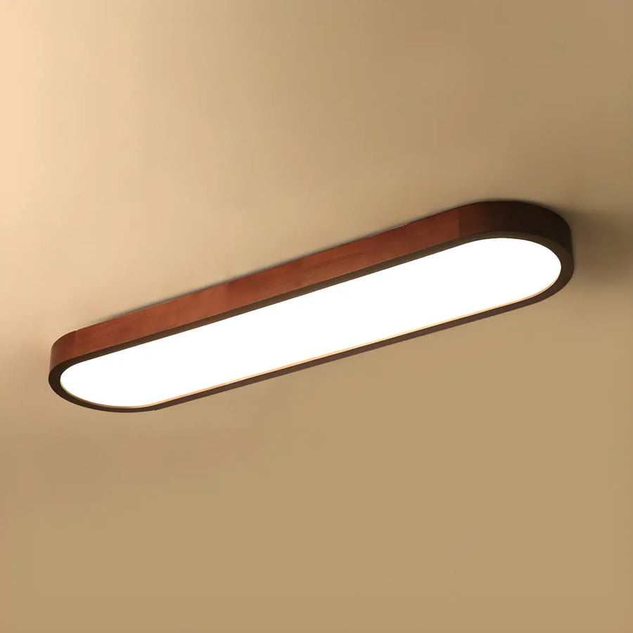 Nordic Dark Wood Oval Strip Flush Mount Light 3-Light