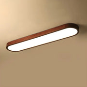 Nordic Dark Wood Oval Strip Flush Mount Light 3-Light
