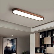 Nordic Dark Wood Oval Strip Flush Mount Light 3-Light