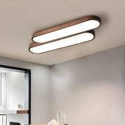 Nordic Dark Wood Oval Strip Flush Mount Light 3-Light