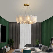 Nordic Feather Glass Living Room White Tiered Chandelier