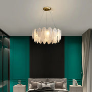 Nordic Feather Glass Living Room White Tiered Chandelier