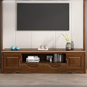 Nut-Brown Finish Wooden TV Stand with Cabinet Shelves